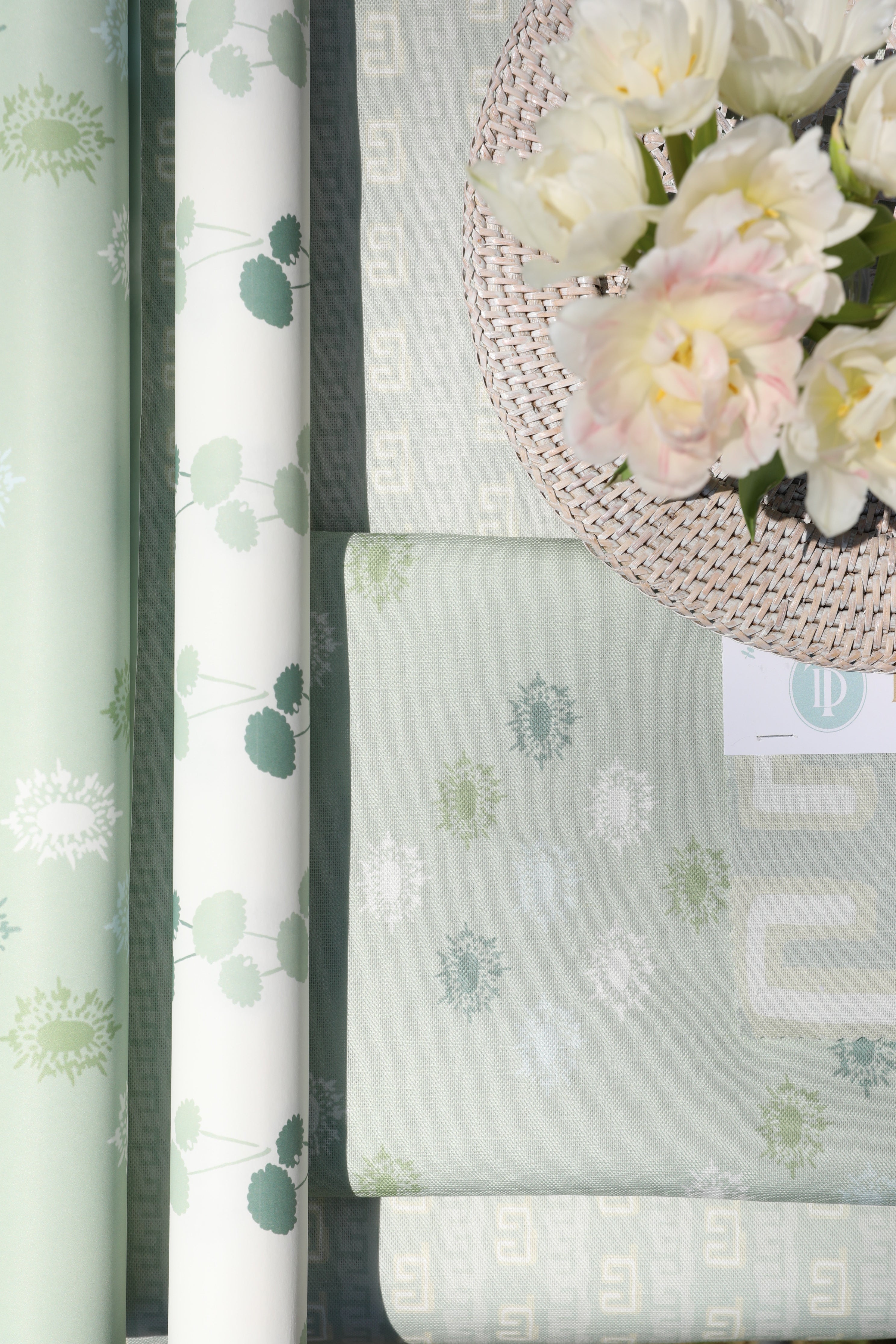 Luxury botanical & floral wallpaper featuring an elegant linear dahlia vine pattern inspired by English gardens, designed for modern traditional interiors, powder rooms, bedrooms, dining spaces, and layered luxury homes. Sustainably printed in England by Truett Designs.