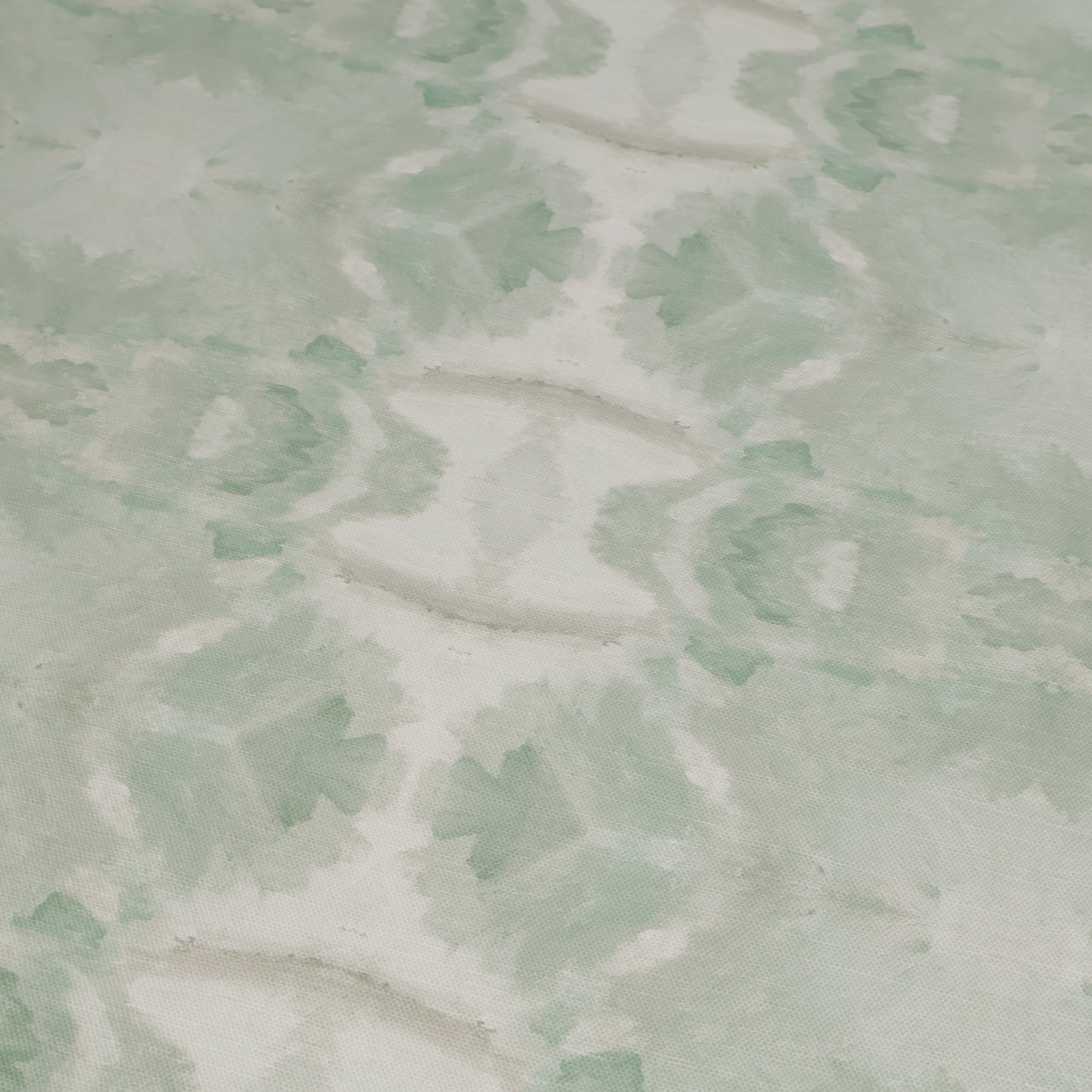 Luxury abstract botanical fabric featuring layered tree-inspired movement in calming jade green and soft neutral tones for collected modern traditional interiors.