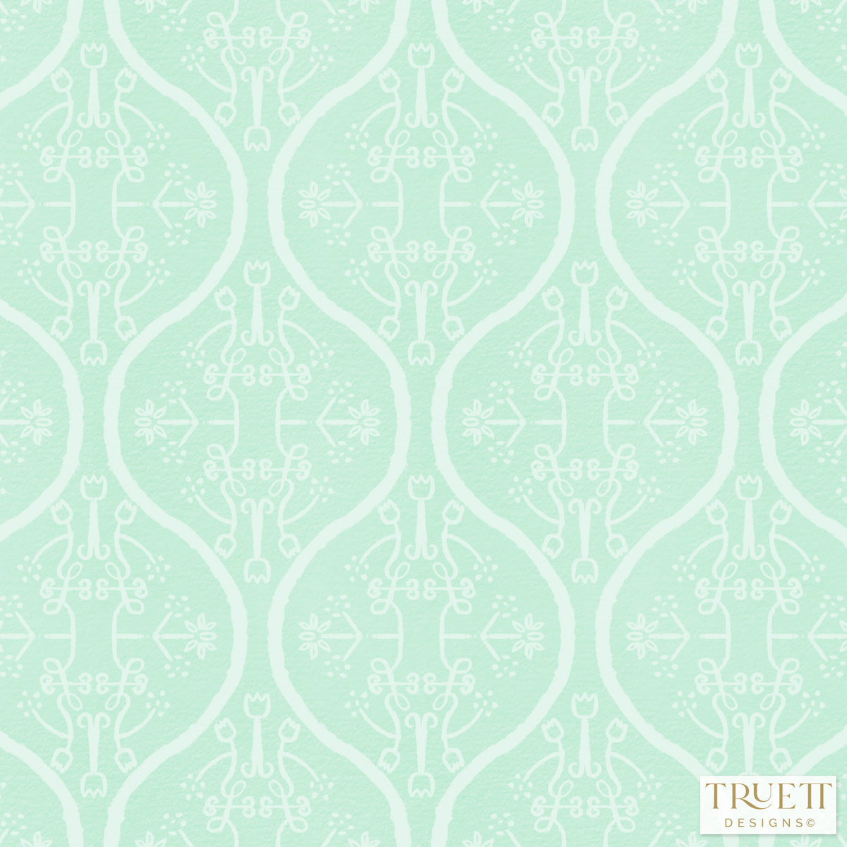 Watercolor Damask Mint Green Luxury Wallpaper Large Repeat Truett Designs