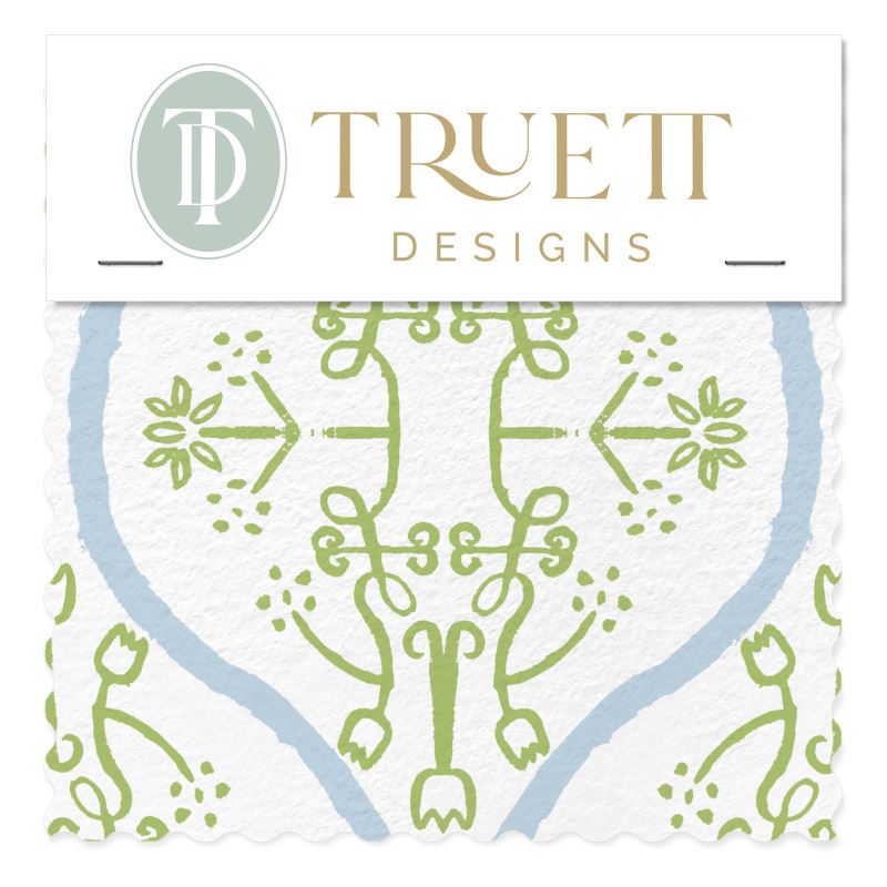 Watercolor Damask White Sky Blue Green Luxury Pillow