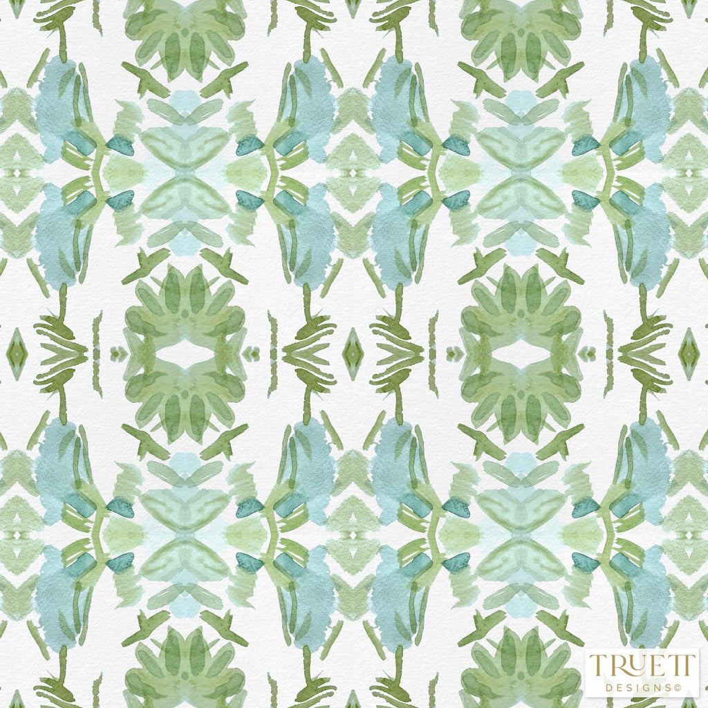 Wildflowers I Sage Green & Blue Wallpaper - Truett Designs