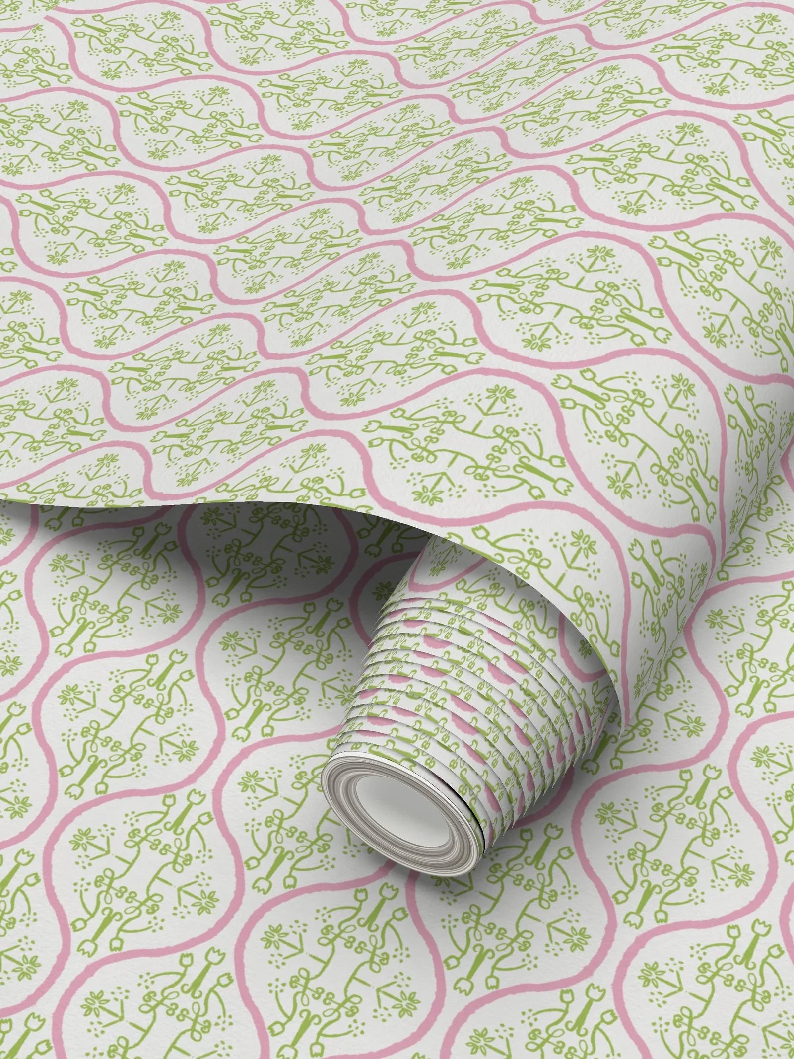 Watercolor Damask & Pink Luxury Wallpaper