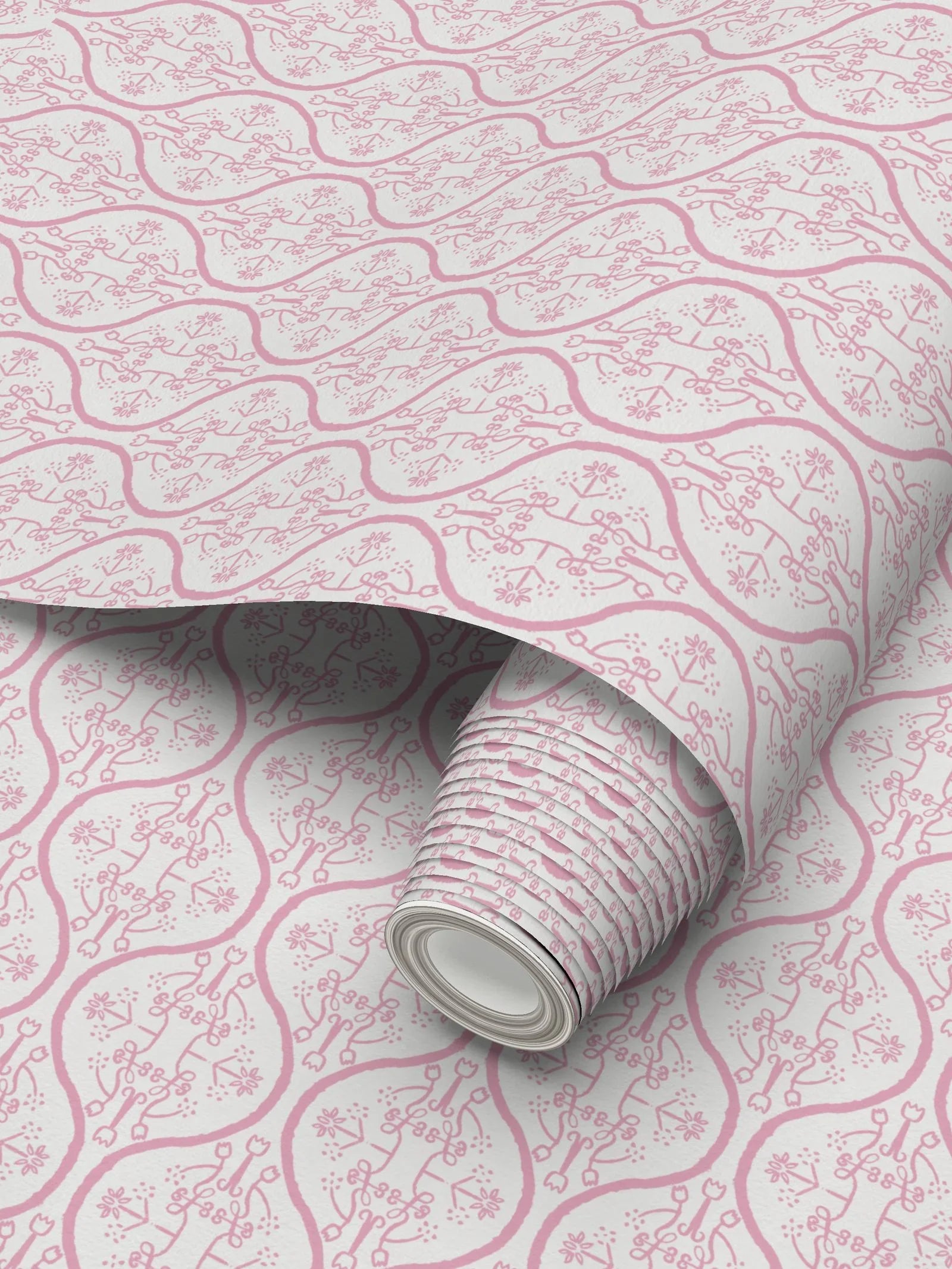 Watercolor Damask & Pink Luxury Wallpaper